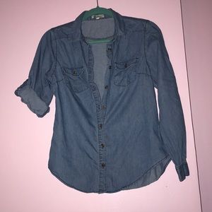 Medium wash denim button up shirt